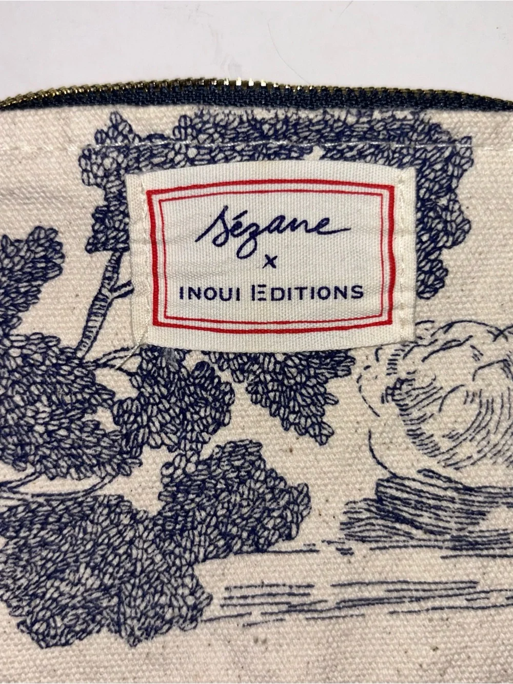 Sezane x Inoui Editions Heart Toile De Jouy Flat Zip Pouch Cotton Canvas